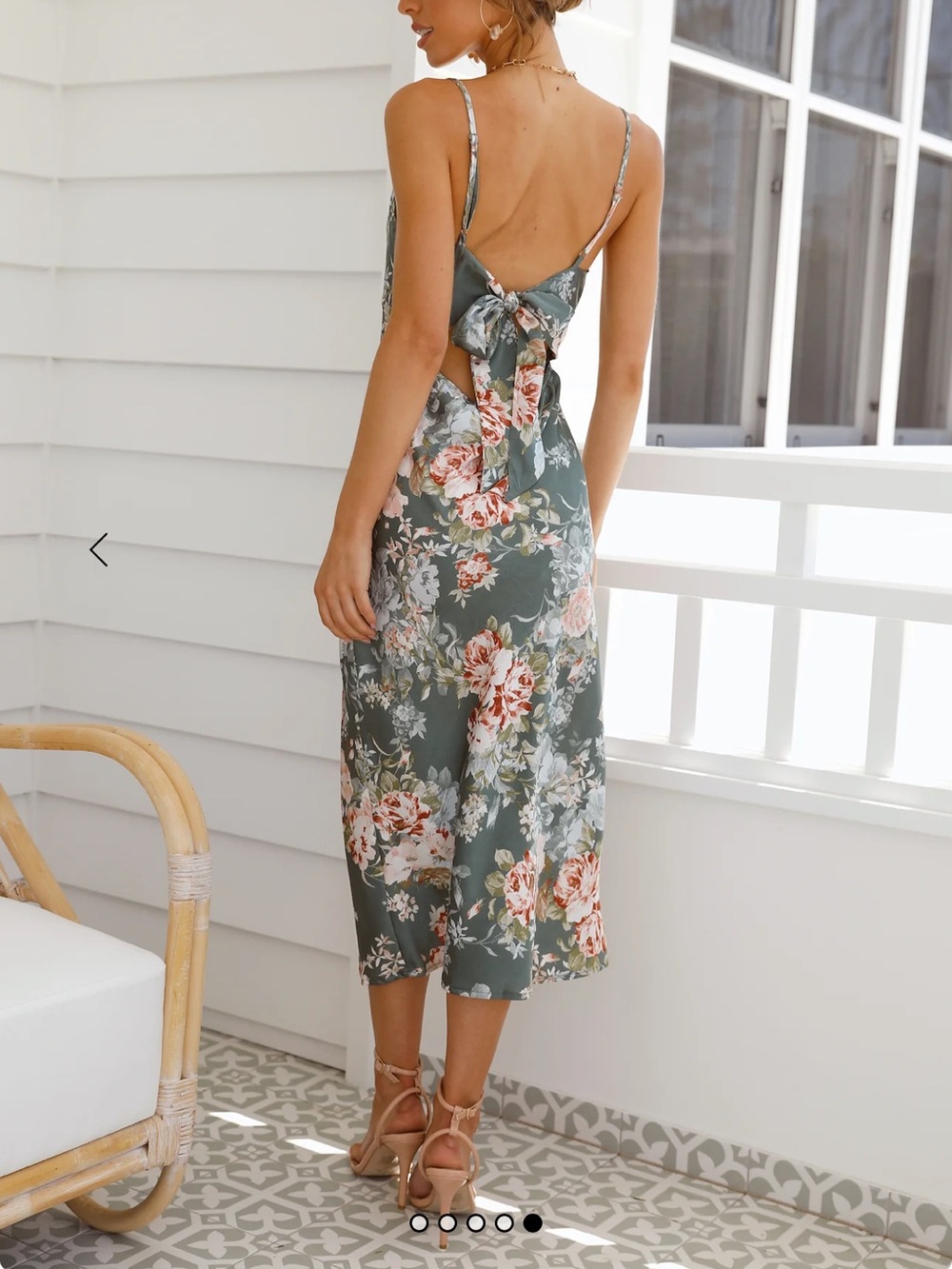 Hello Molly Sage Floral Tie-Back Midi Dress